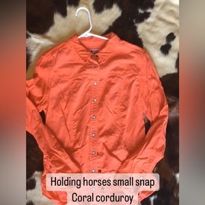 Pinkish Coral corduroy snap shirt